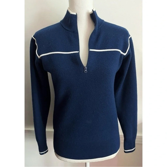 Vineyard Vines • Deep Bay Navy Blue Merino Wool Quarter Zip Sweater - Picture 1 of 8